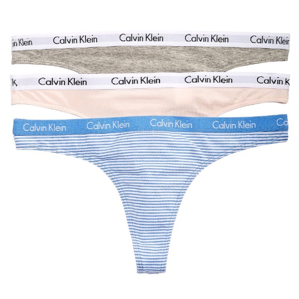 Calvin Klein Thong 3pk Cotton Grey/Pink/Periwinkle